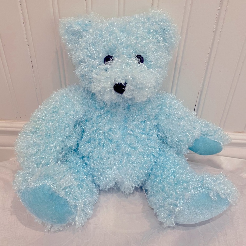 COPY - Icy Blue Medium Sized Curly Haired Teddy Bear - Like New - Stuffed Animal